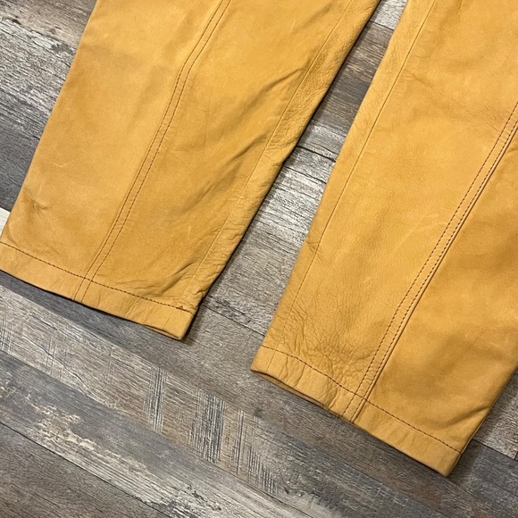 Vintage 90s Camel Leather Pants 29" Waist High Rise Tapered Equestrian Old Money - Picture 8 of 15